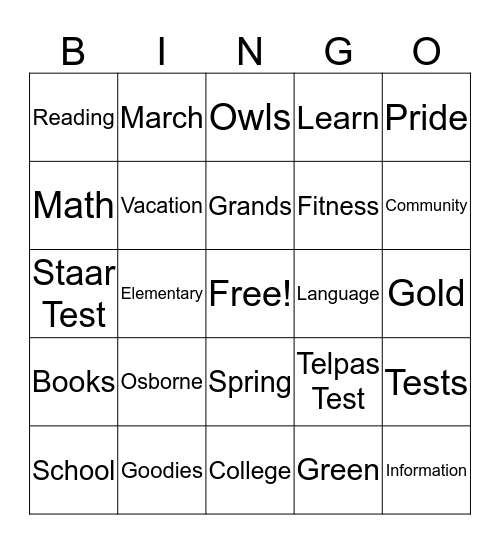 Goodies With Grands Bingo Card