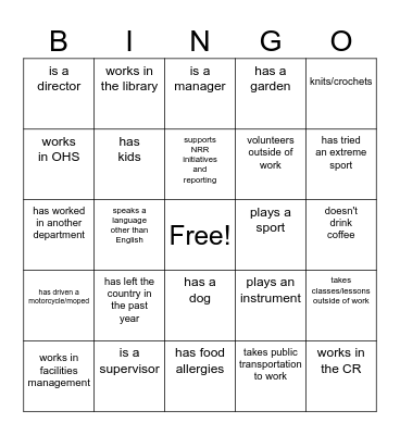 Warm-Up Bingo Card