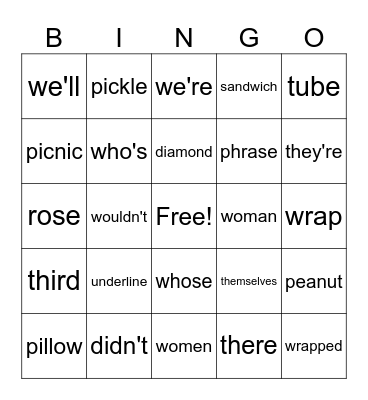 2nd Grade Bingo Card
