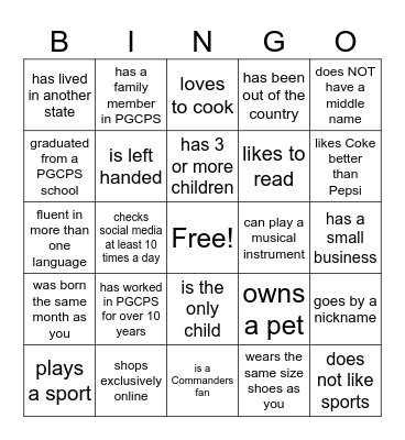 Transportation Academy Getting to Know you! Bingo Card