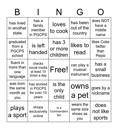 Transportation Academy Getting to Know you! Bingo Card