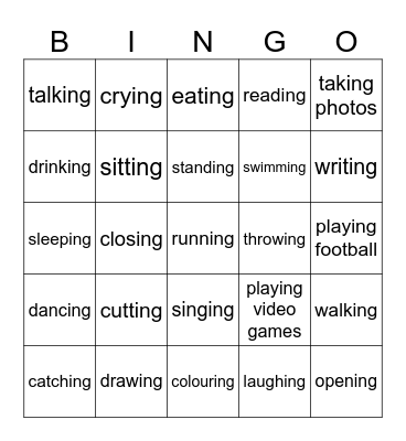Basic Action Verbs Bingo Card