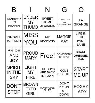ROCK N' ROLL REVIVAL Bingo Card