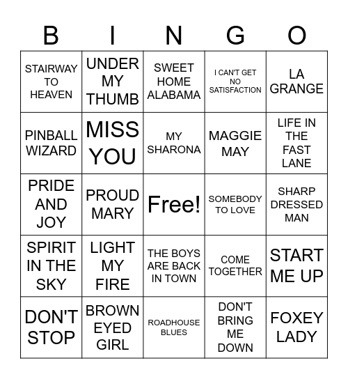 ROCK N' ROLL REVIVAL Bingo Card