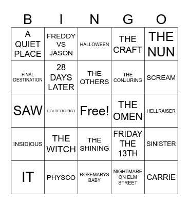 FRIGHT FEST Bingo Card