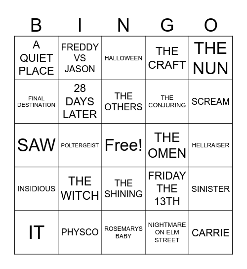 FRIGHT FEST Bingo Card