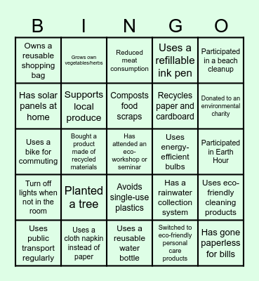 Eco Bingo Card
