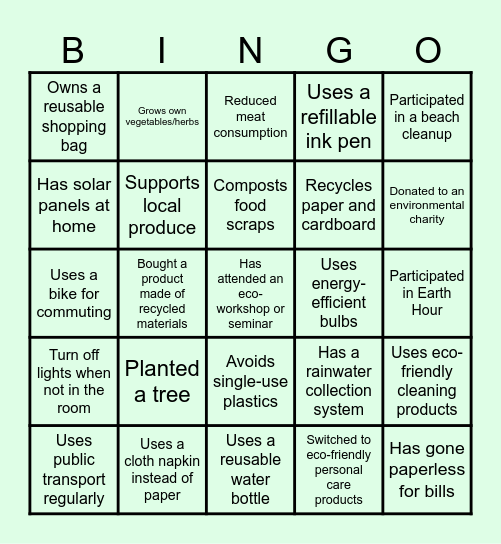 Eco Bingo Card