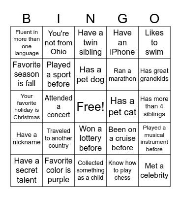 Serving Our Senior Bingo Card