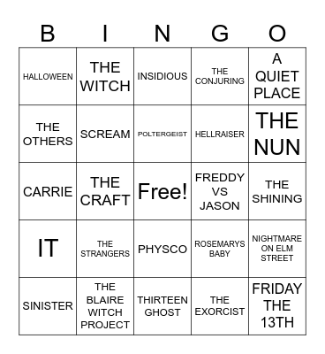 FRIGHT FEST Bingo Card