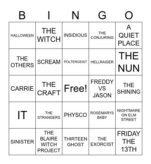 FRIGHT FEST Bingo Card