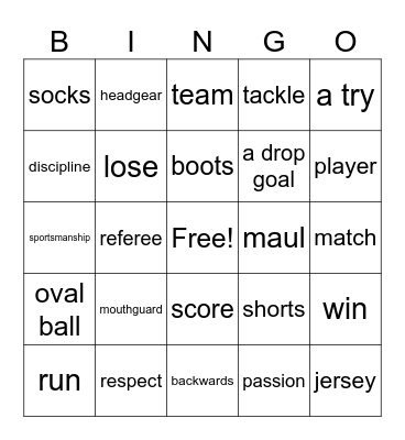 let's play rugby Bingo Card