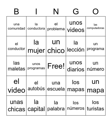 Definite and indefinite articles Unit 1(Senderos) Bingo Card