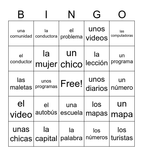 Definite and indefinite articles Unit 1(Senderos) Bingo Card