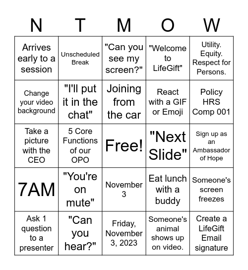 Untitled Bingo Card