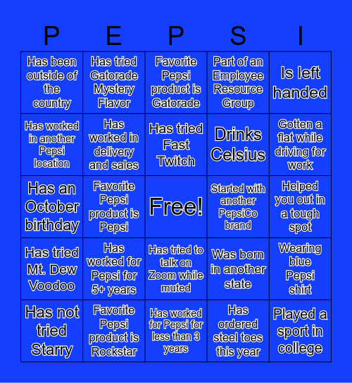 Pepsi Signature Bingo Card