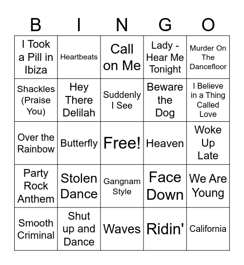 2000's-2010's One Hit Wonders Bingo Card