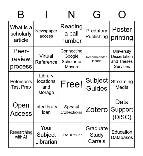 GMU Grad Bingo Card