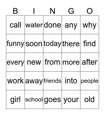 First Grade Sight Words Unit 3 Bingo Card