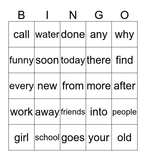 First Grade Sight Words Unit 3 Bingo Card