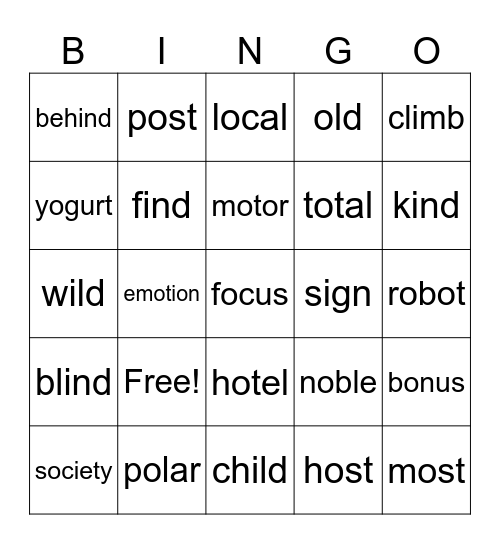 Week 7 Spelling: Long I and O Bingo Card