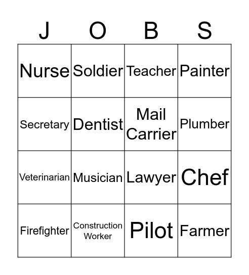 Occupation Bingo Card