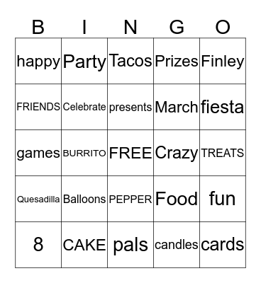 FINLEY'S BIRTHDAY BINGO Card