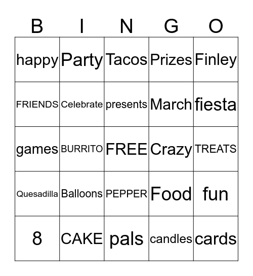 FINLEY'S BIRTHDAY BINGO Card