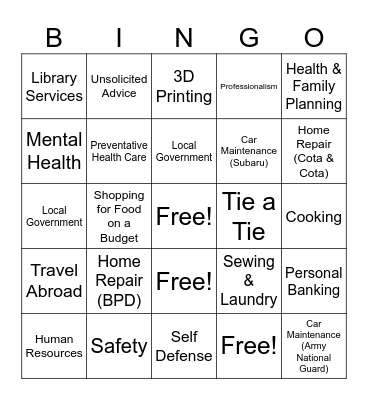 Reality Fair Adulting 101 BINGO Card