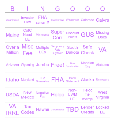 Kraken Bingo Card