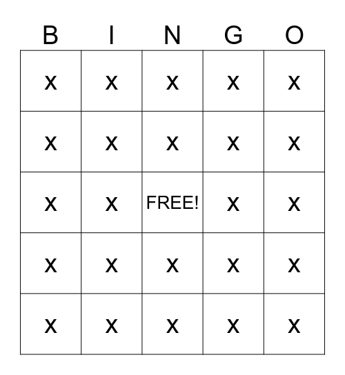 XXX Bingo Card