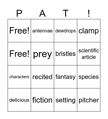 Unit 2: Carnivorous Plants Vocabulary Bingo Card