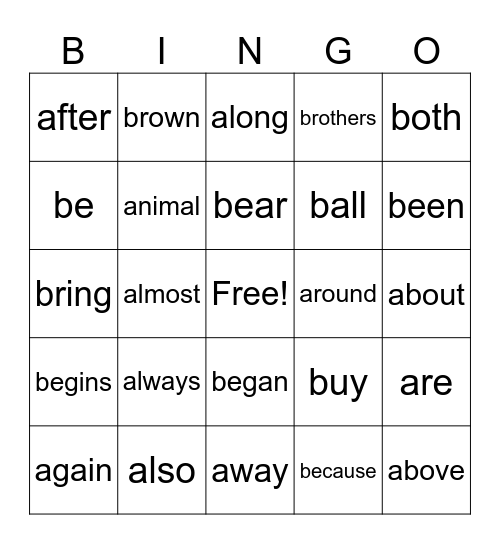 "A and B" Sight Words Bingo Card