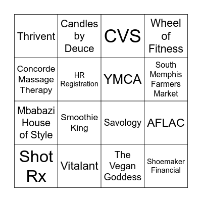 LOC Health & Wellness Fair Vendor Passport Bingo Card
