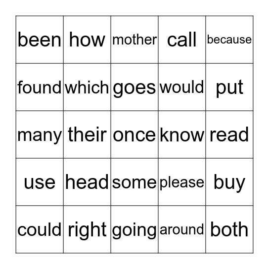 Blue Sight Words Bingo Card