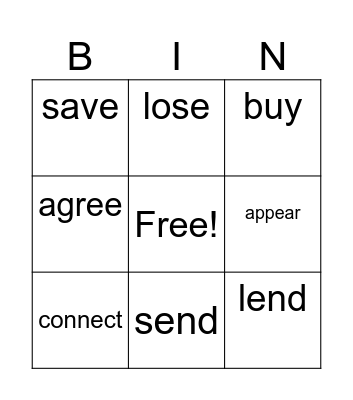 Verbs and opposites Bingo Card