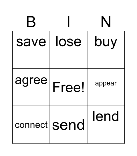 Verbs and opposites Bingo Card
