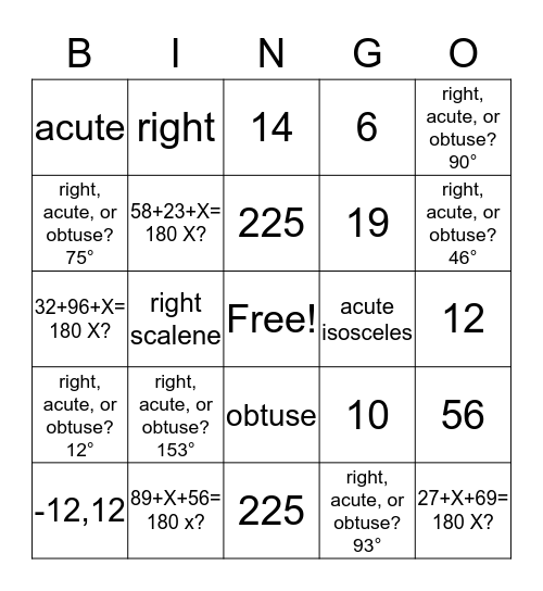 Mathematical Bingo Card