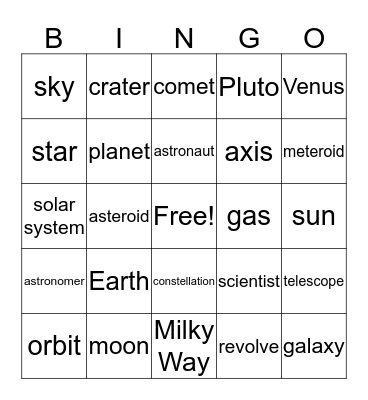 What's in the sky? Bingo Card