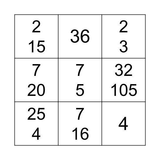 Mult/Div Fractions Bingo Card