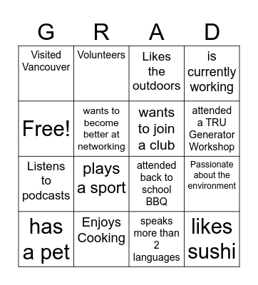 Grad Bingo Card