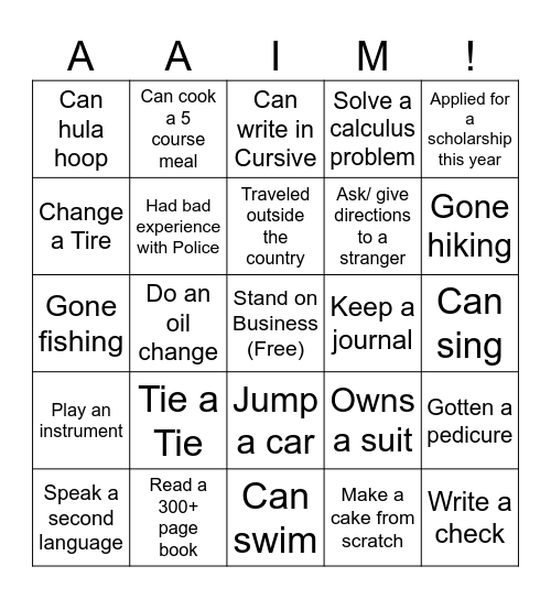 AAIM Bingo Card