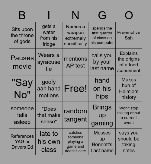 Wegman Bingo Card