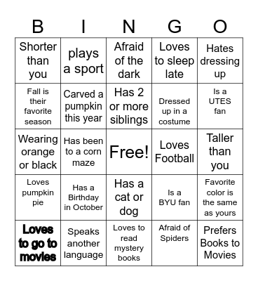 TA Halloween Mix and Mingle Bingo Card