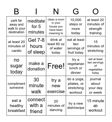 Fitness & Fun with YOU BINGO Card
