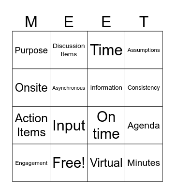 Meetings Bingo Card