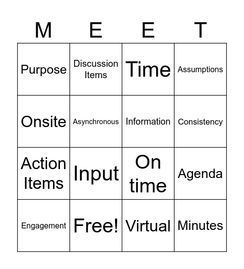 Meetings Bingo Card
