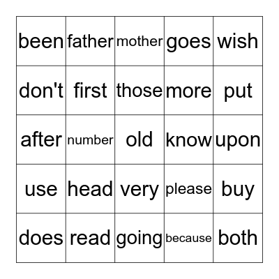 Blue Sight Words Bingo Card