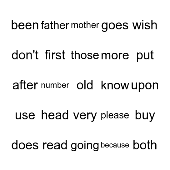 Blue Sight Words Bingo Card