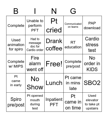 RESP CARE WEEK PFT LAB BINGO 2023 Bingo Card